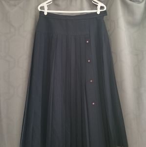 Vintage 100% Wool Navy Pleated Midi Skirt